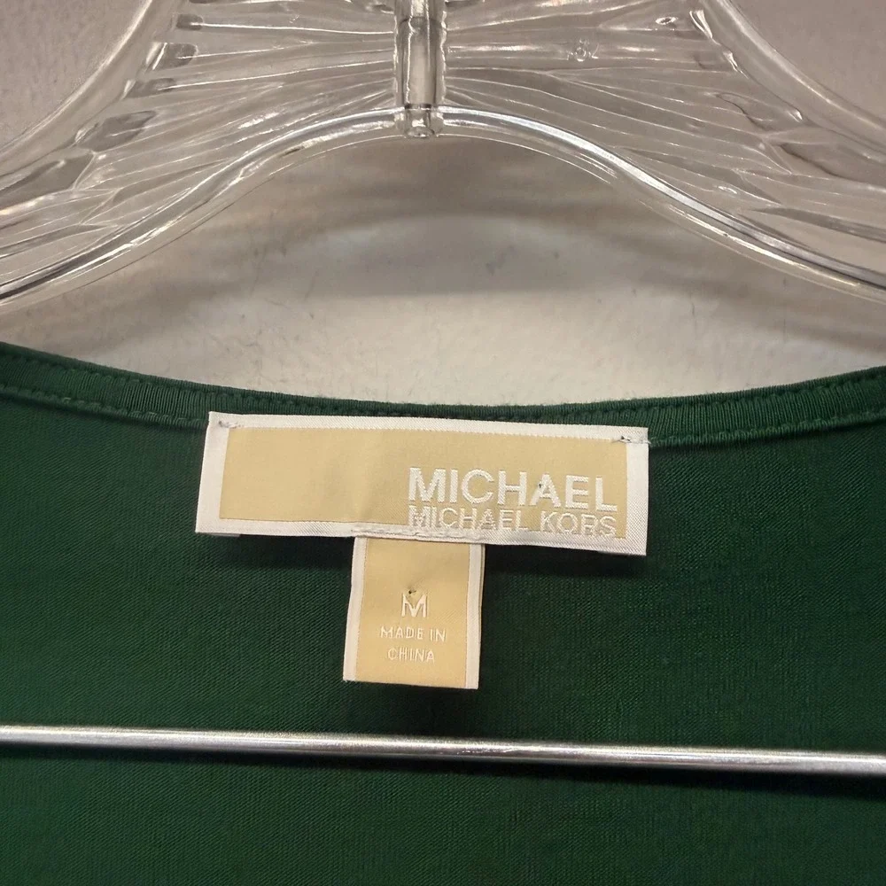 Michael Kors Tunic Top Womens Medium Green Excellent Layered V-Neck 3/4 Sleeve